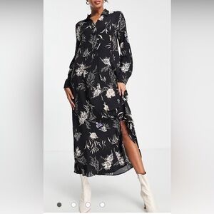 Mango Elegant Black Floral Maxi Dress